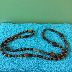 The Limited 42 Strand‎ String Necklace Wood and Stone Beads Brown